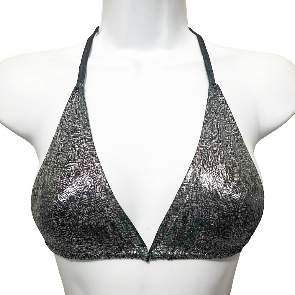 Clearance! Sz S/M Gunmetal Metallic Bikini Dancer Top Swim Gogo Rave Triangle